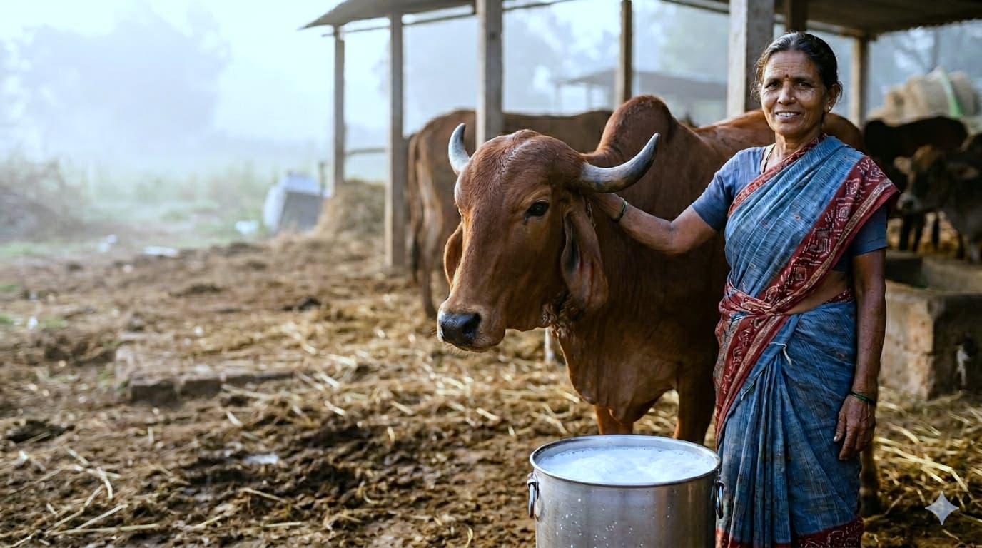 ಆರೋಗ್ಯಕರ ಜಾನುವಾರಿನೊಂದಿಗೆ ರೈತ
